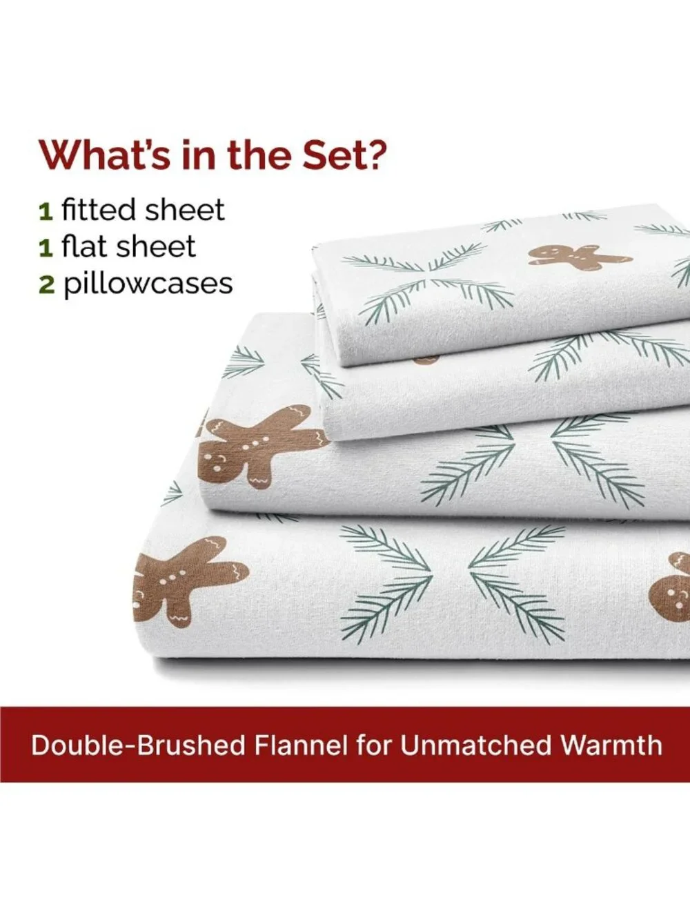 Cozy Christmas Flannel Sheet Set - Full Size, Gingerbread Cookie Design